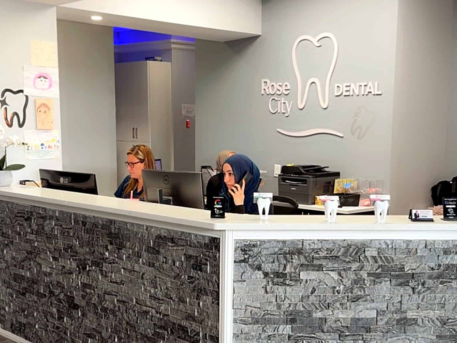 Front desk team at Rose City Dental in Windsor, Ontario